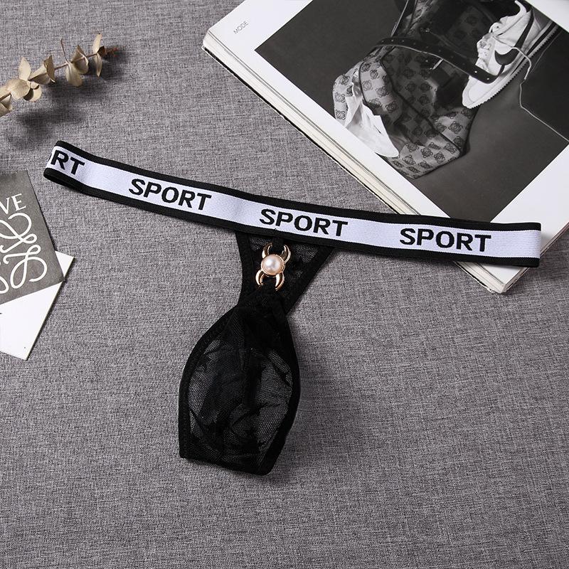 Sexy Floral Lace Mini Thong Men Sissy Lingerie See Through Bugle Pouch G-String Exotic Breathable Crossdress Rhinestone Undies