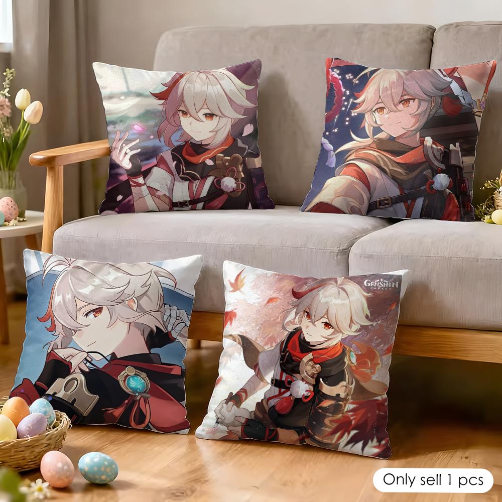Kaedehara Kazuha Genshin Impact Cushion Cover Silky Short Plush Invisible Zipper Dustproof Sofa Pillow Case For Home Decor