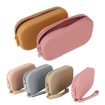 Silikon Organizer Kosmetiktasche Vintage Wasserdicht Glatter Reißverschluss Kopfhörertasche Damen Mädchen Geldbörse Münzbörse Reisebeutel