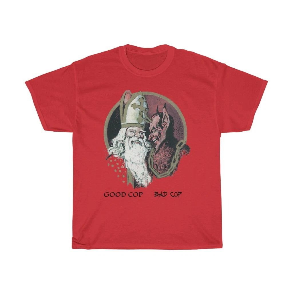 

Good Cop, Bad Cop, Unisex Hvy Cotton T-shirt, Santa Claus, Krampus, St. Nicholas S