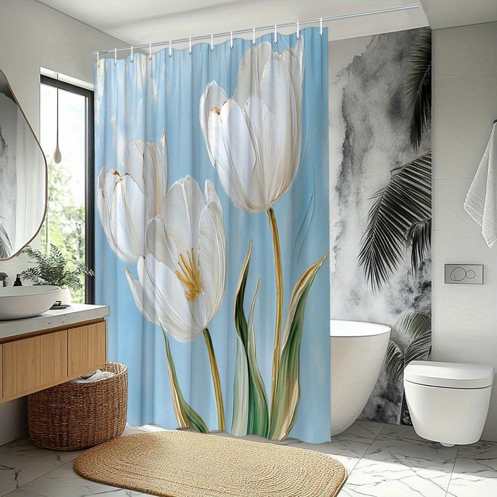 Tulip Bath Curtain In Gold Color Washable Dirt-Resistant Shower Curtain Shower Head Waterproof Polyester Bath Curtain