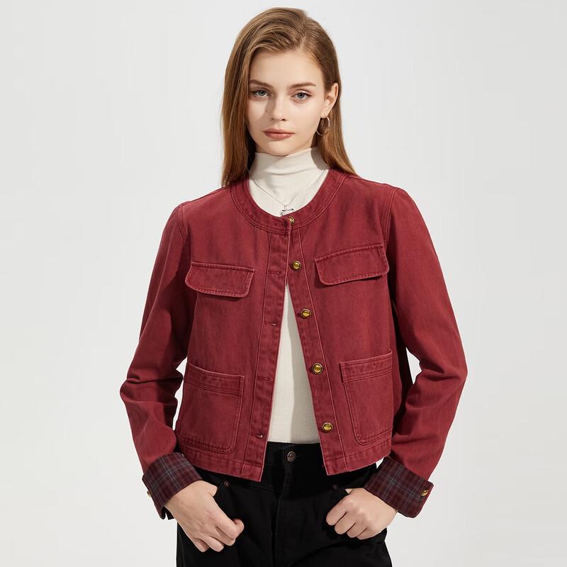 

Shetu Women s Retro Loose Long-Sleeve Faux Denim Short Jacket M