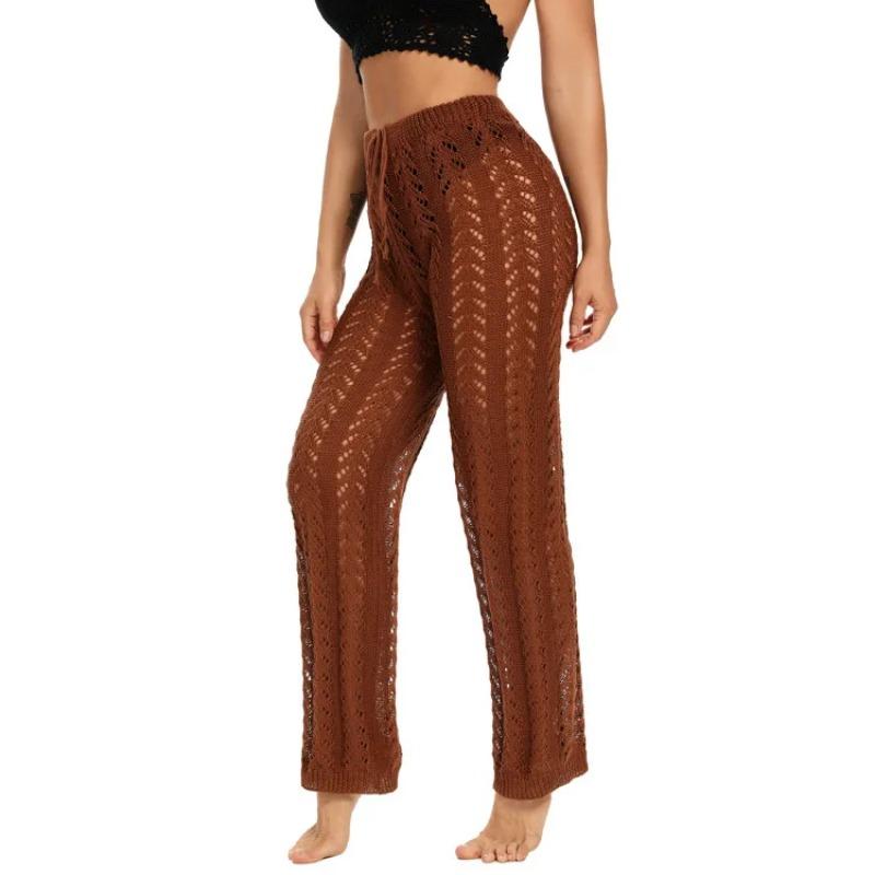 Pantaloni sexy transparente de vară pentru femei, îmbrăcăminte de stradă, pantaloni largi, pentru plajă, scobiți, rezistenți la soare, pantaloni de damă 25179