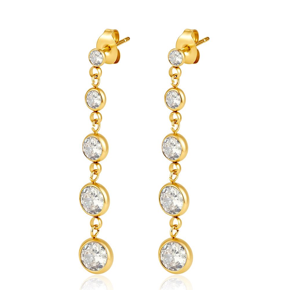 Trendy Women's 18K Gold-Plated Emerald Tassel & Stud Earrings with Cubic Zirconia In Stainless Steel