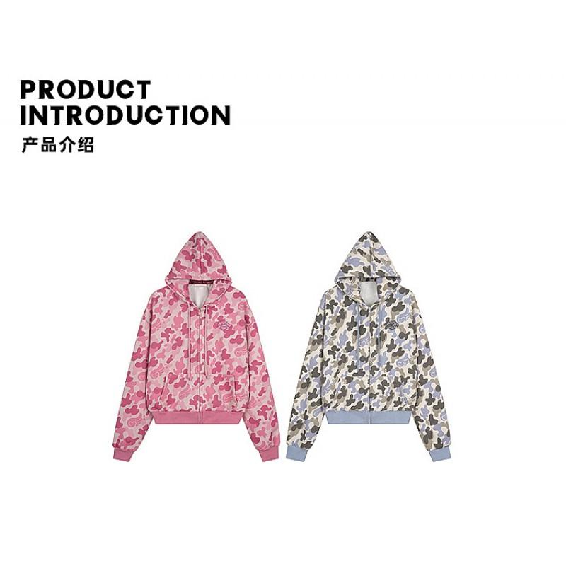 2026 Unisex Oversized Kapuzen-Reißverschluss-Sweatshirt Camouflage-Print Streetwear Freizeitjacke