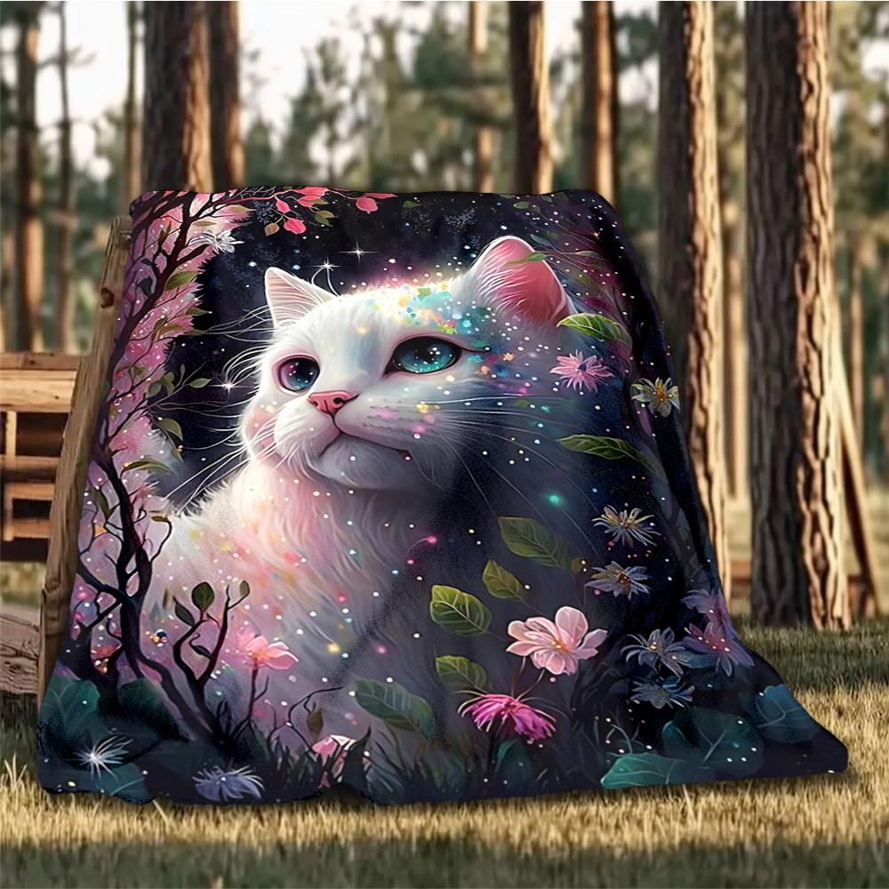 

1pc Fairy Cat Outdoor Blanket - Soft Flannel Cozy for Travel & Camping - All-Season Warm Bed Cover, Machine Washable yy251229106 75x90cm