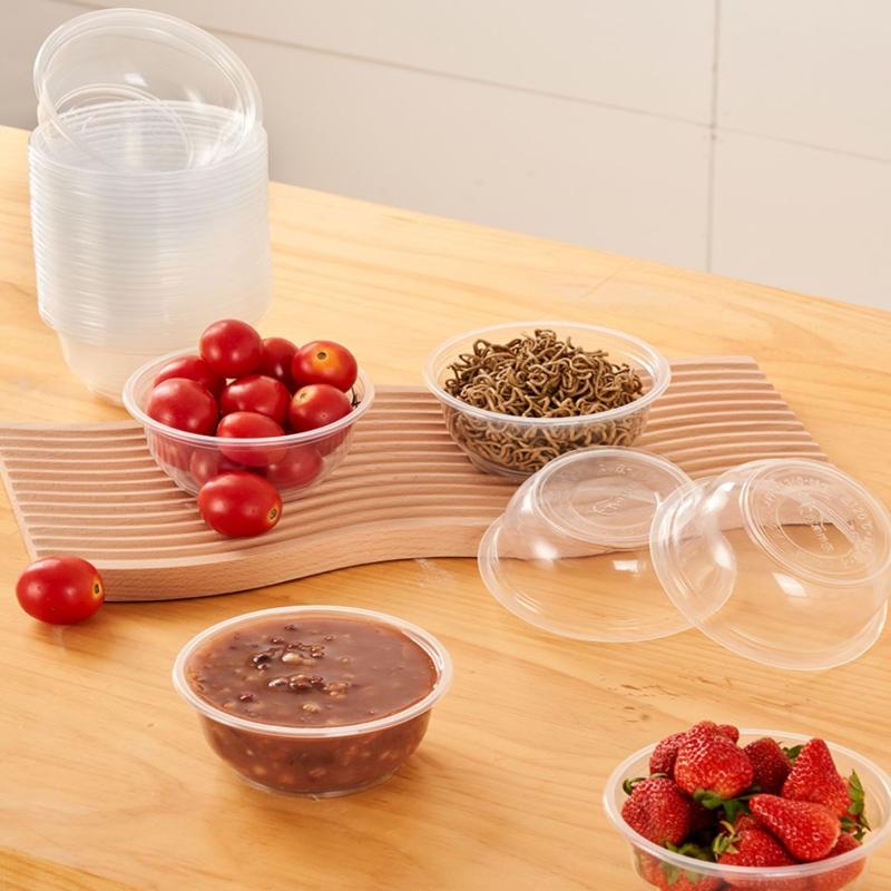 50 Pcs Disposable Transparent Heavy Duty Plastic Bowls For Ice Cream Dessert Fruit Salad Picnic Wedding Party Food Container