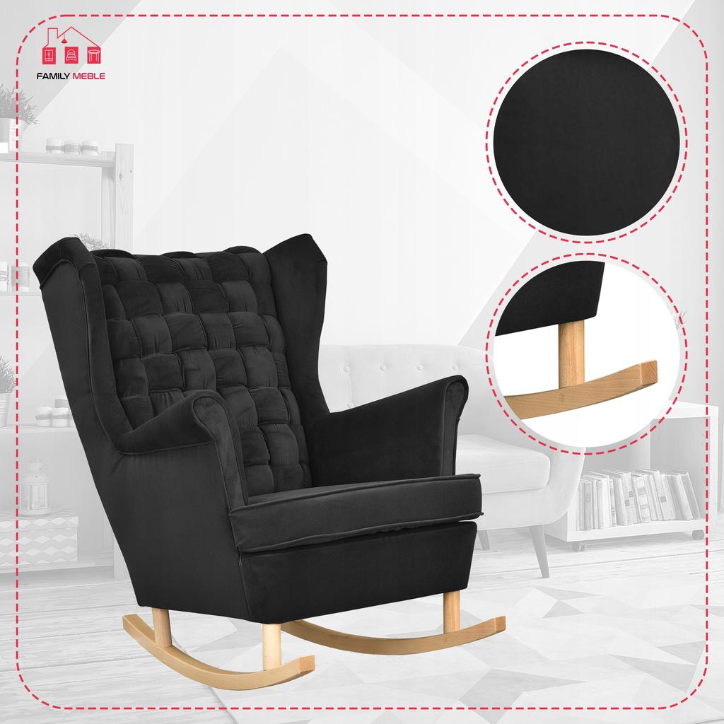 Carol Rocking Chair, Scandinavian, Family Meble, Black, Black