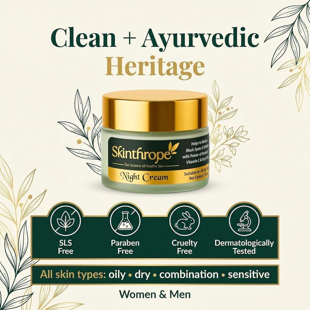 Kumkumadi Night Cream 50g – Reduces Pigmentation, Dark Spots & Uneven Skin Tone, Night Cream, For Men & Women, Paraben-Free