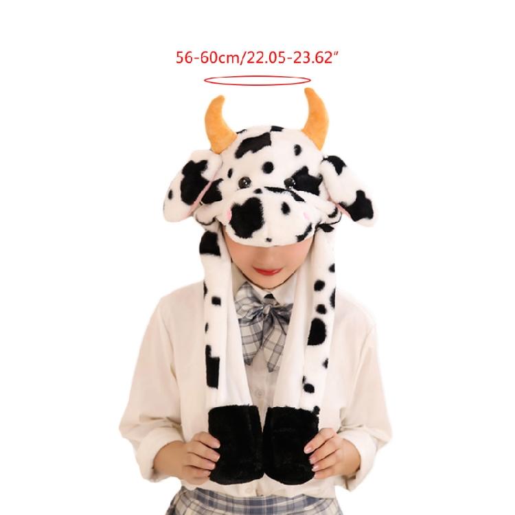 Warm Hat with Jumping Ears Party Stuffed Cow Ox Horn Toy Fleece Cap for Kids