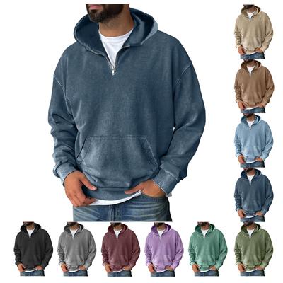 Men Zipper With Pockets  Vintage Hoodies Casual Sweatshirts Lightweight