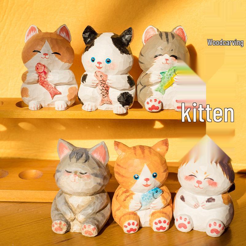 

Cute Lucky Cat Wooden Craft for Home, Office, or Car Decoration