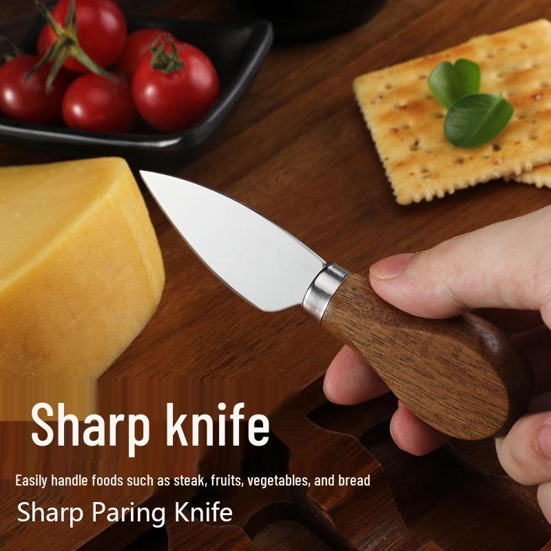 Square Acacia Wood Cheese Board & 4-Piece Stainless Steel Cheese Knife Set