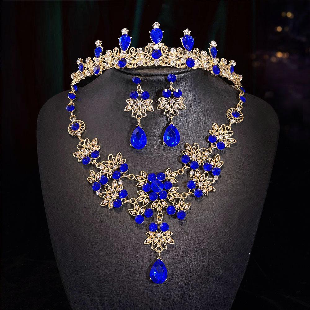 Wedding Accessories Crown Necklace Earring Set High End Look Dance Party Decoration Bride's Jewelry Three Piece Set