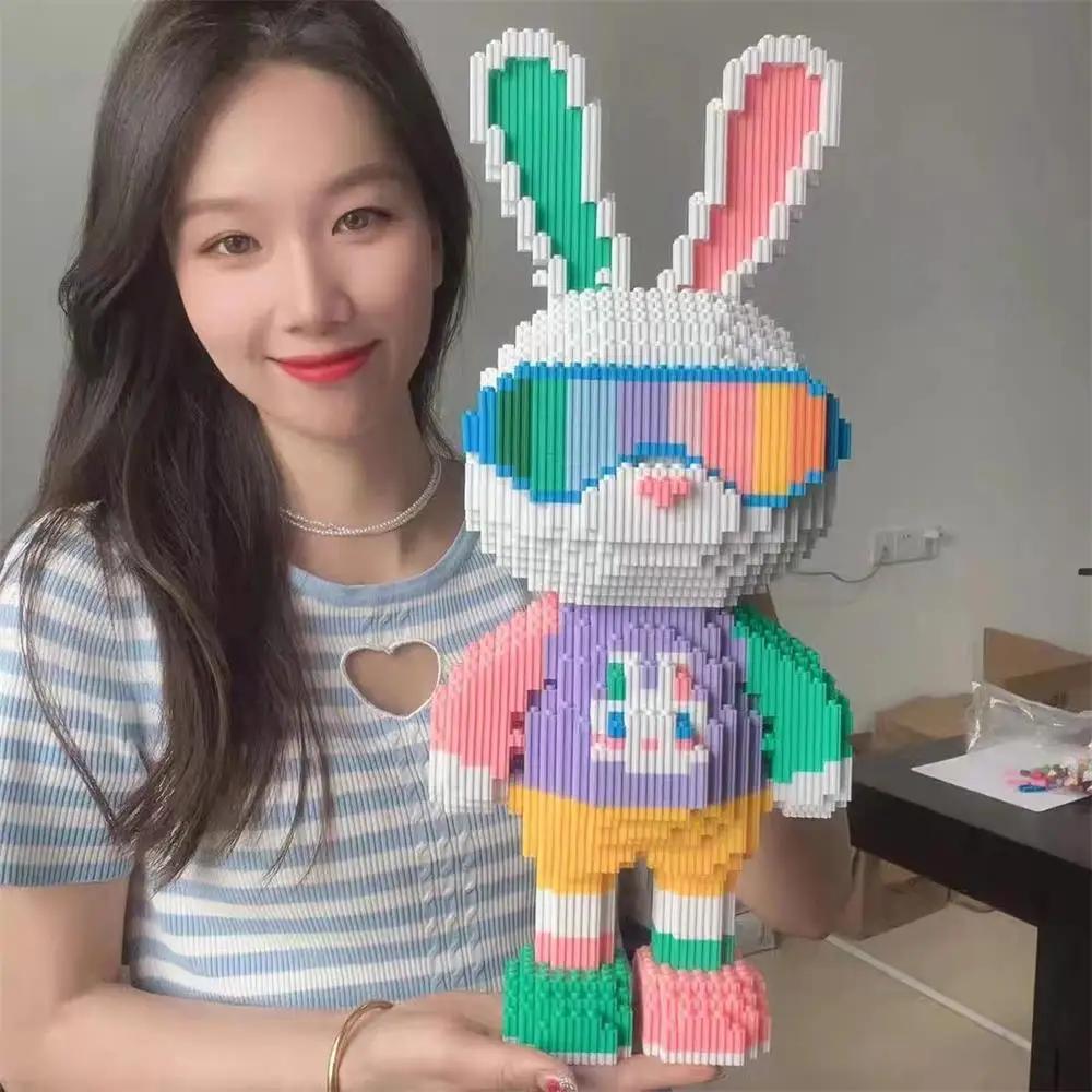 3D 5800PCS Candy Rabbit Colorful and Cute Rabbits Society Rabbit Building Blocks Adult High Difficulty Assembly Puzzle Toys Gift