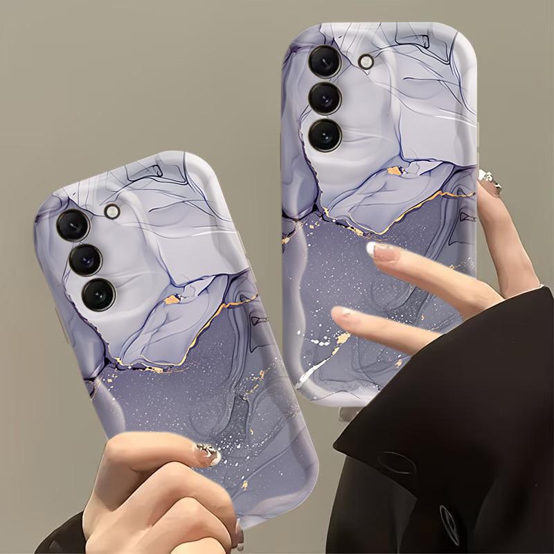 Colored Marble Cream Wave-Edge Phone Case for Samsung S26 Ultra 5G Cases Galaxy S25 Plus S24 S23FE A17 A37 A57 A56 A55 A16 Cover