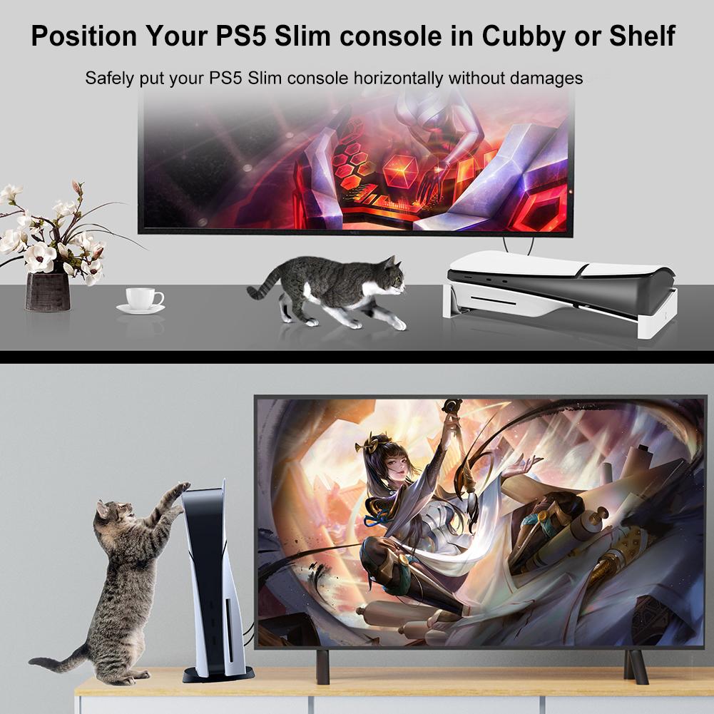 Horizontal Stand with Anti-Slip Mads Base Holder Space Saving Host Rack Storage Holder for PS5 Slim Disc&Digital Edition