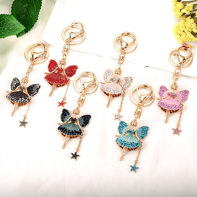 Cute Butterfly Fairy Keychain Bling Rhinestone Alloy Key Chain Ring Purse Bag Backpack Charm Women Girls Birthday Gift