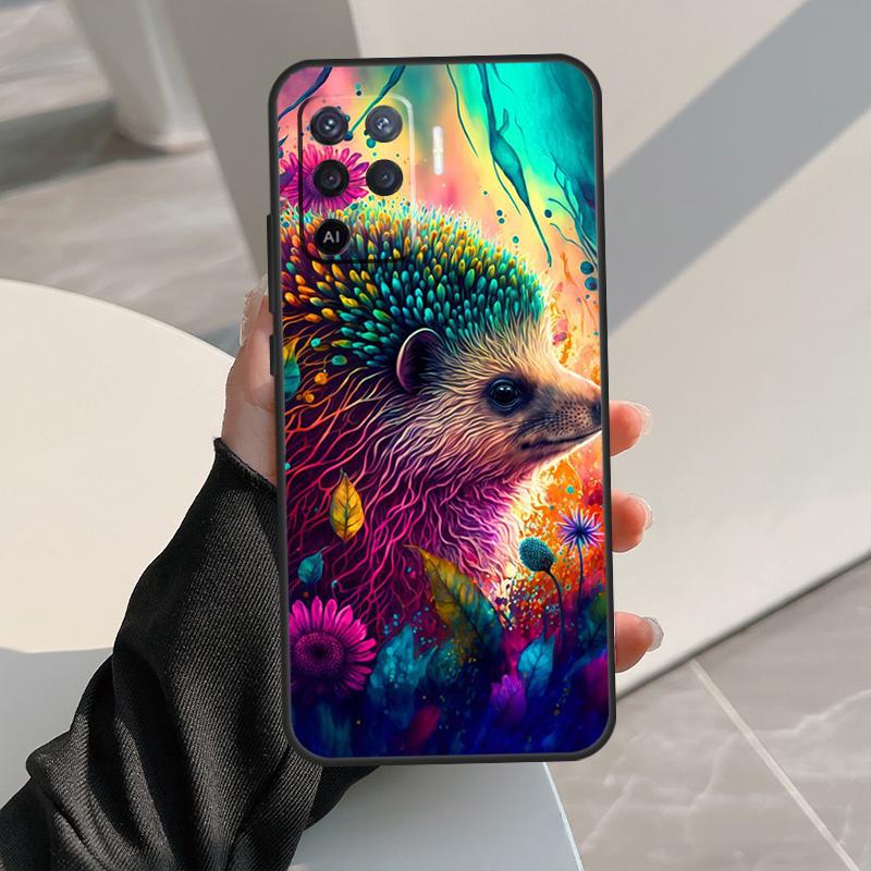 Animal Hedgehog Case For Oppo A38 A18 A78 A98 A58 A60 A80 A40 A96 A76 A16 A94 A74 A54 A15 A17 A57 A77 A5 Pro