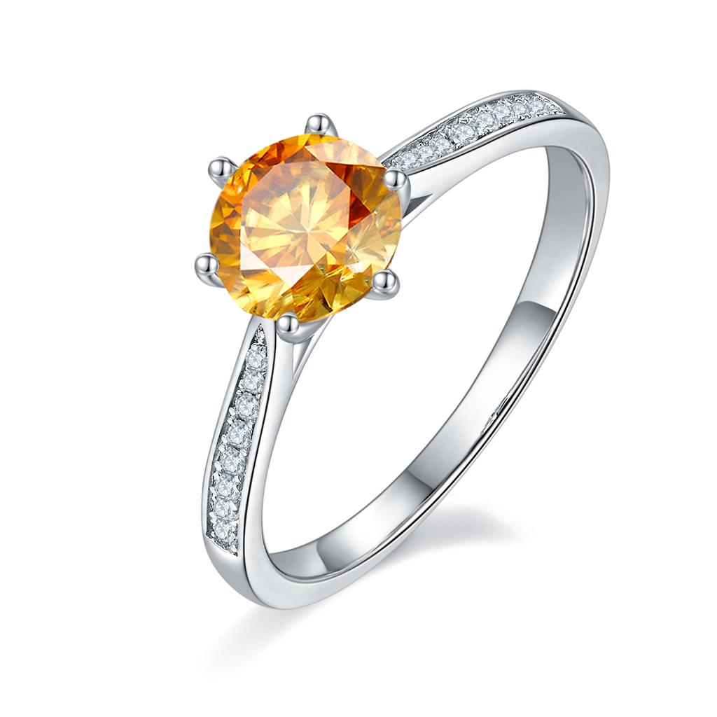 Straight-arm Women's Engagement Ring Micro-Set Four Claws Crafted 1-Carat S925 Silver Rhodium Plated Prong Set White Moissanite