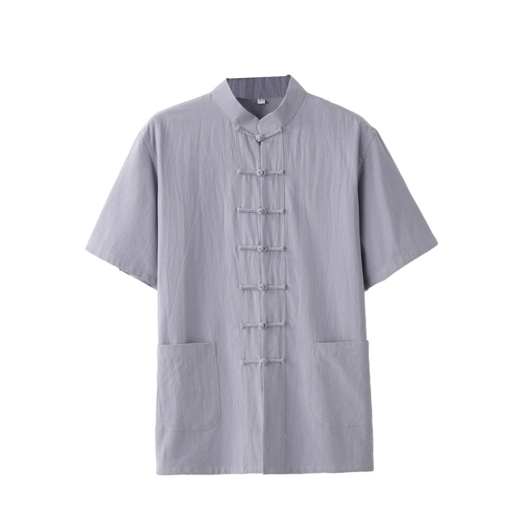Chinese Traditional Clothes Style Short Sleeve Tai Chi Pure Cotton Shirt Tang Suit Uniform for Men Kung Fu Tang Zhuang Male Top