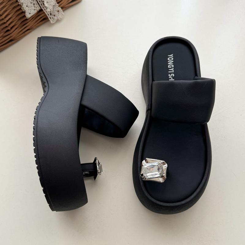 2025 Summer Crystal Women Slipper Fashion Comfort Clip Toe Ladies Platform Wedges Heel Slides Beach Sandal Female Shoes