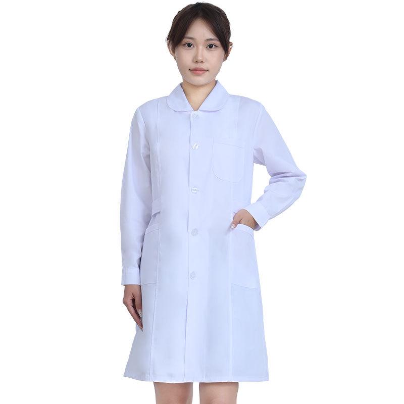 Unisex Saint Snowland Peter Pan Collar Doctor's White Coat - Long Sleeve for Dental & Hospital Professionals