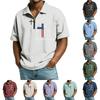 Men’s Short Sleeve Polo Shirt with Zipper Collar and Printed Cross Pattern Casual Soft Comfortable Top for Everyday Wear