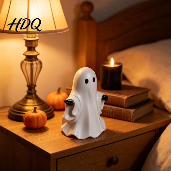 Halloween Party Props Cute White Ghost Resin Figurine, Miniature Figurine Decoration, Matte Finish Tabletop Statue for Home Shelf Decor