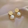 Irregular Round Large Pearl Hollowed Geometric Metal Earrings For Women Party Gift  Jewelry Accessories