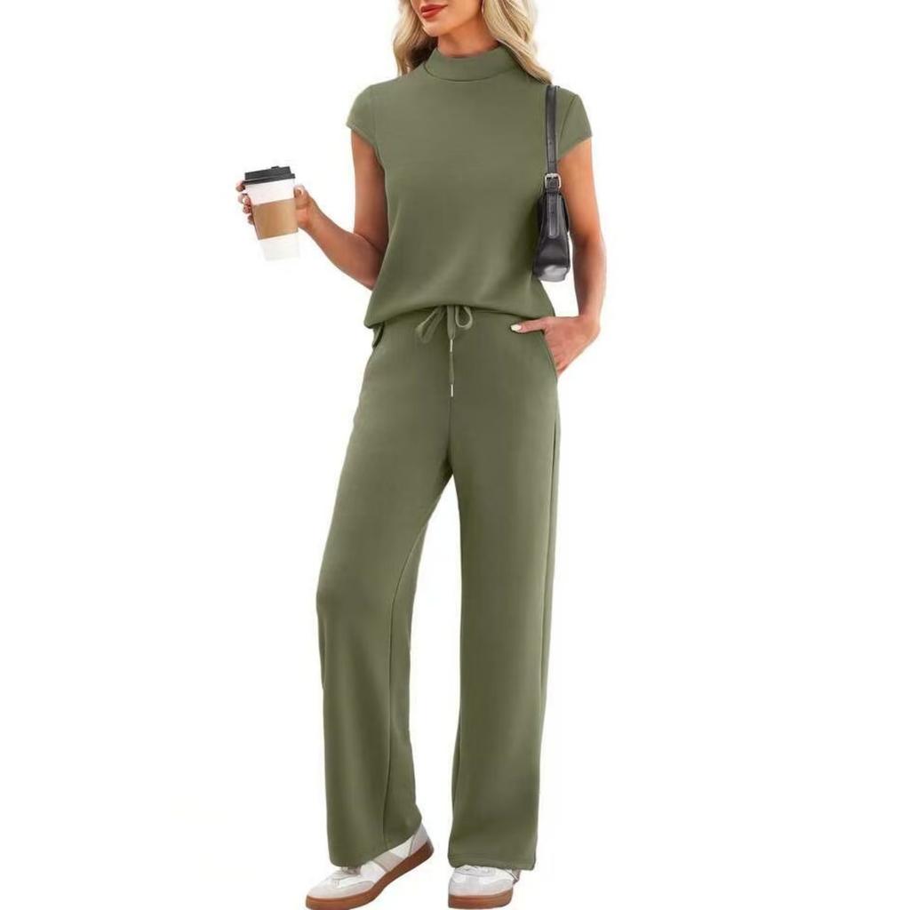 Fashion Women's Round Neck Short Sleeved Pants Fashion Casual Suit