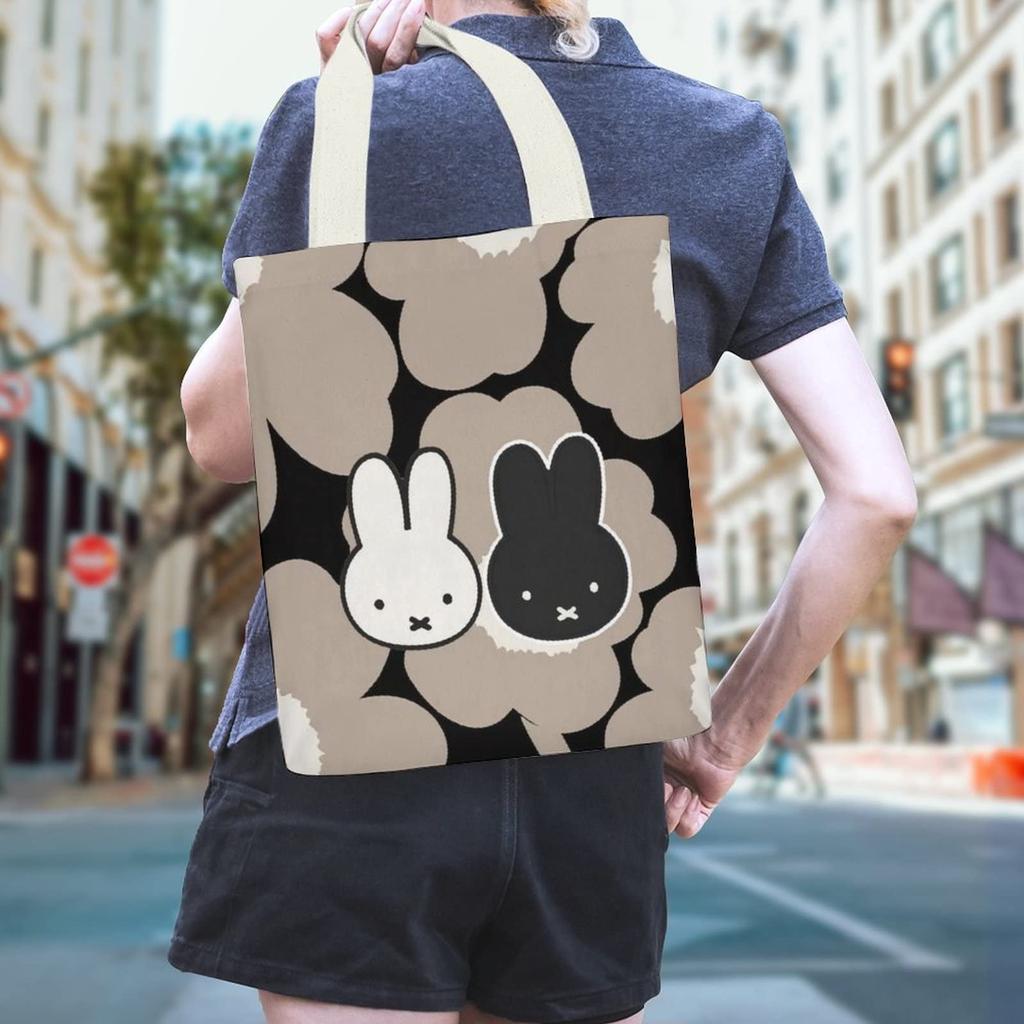 Miffy Tote Bag A4 Canvas Bag Shopping Bag Shoulder Bag Carrying Bag Large Capacity Canvas Convenience Store Bag with Pocket for Commuting to Work or