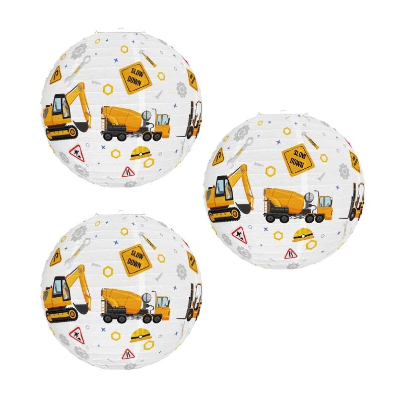 

Pack of 3 Construction Themed Paper Lamp Japanese Hanging Decoration for Children Boy Birthday Parties Centerpieces