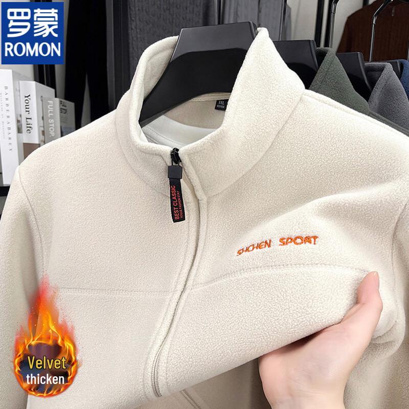 ROMON Men's Casual Fleece-Lined Stand-Collar Jacket