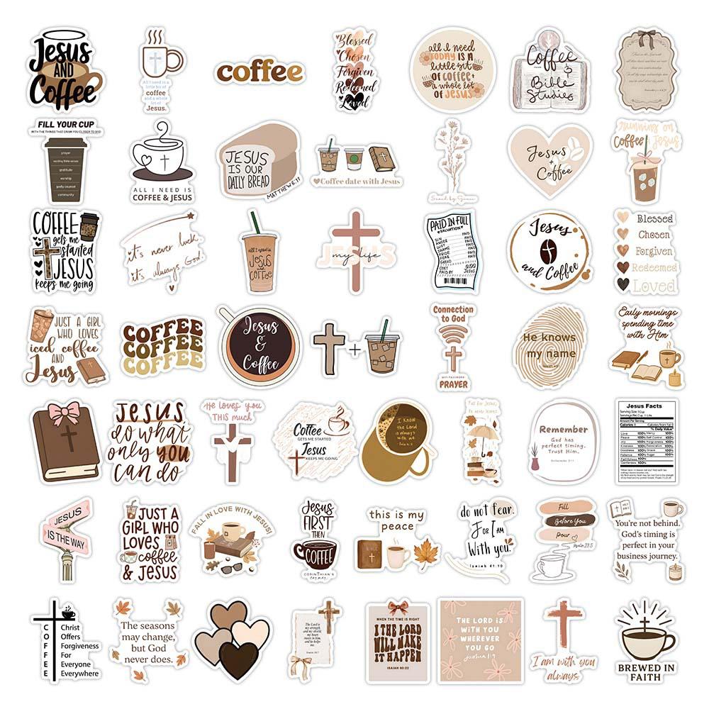10/30/50pcs Bohemia Style Jesus and Coffee Motivational Phrases Stickers Vintage Art Graffiti Sticker DIY Notebook Guitar Laptop