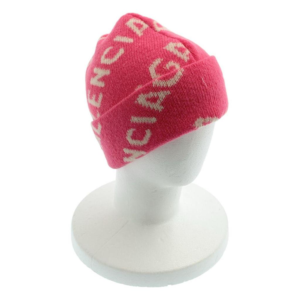 Used BALENCIAGA | Wool Logo Knit Cap Beanie Hat | 55/61 | Pink/White | Ladies