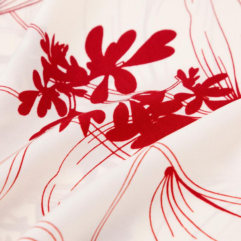 TUHUANG Women's Mulberry Silk Chinese Style Sketch Print Lapel Shirt
