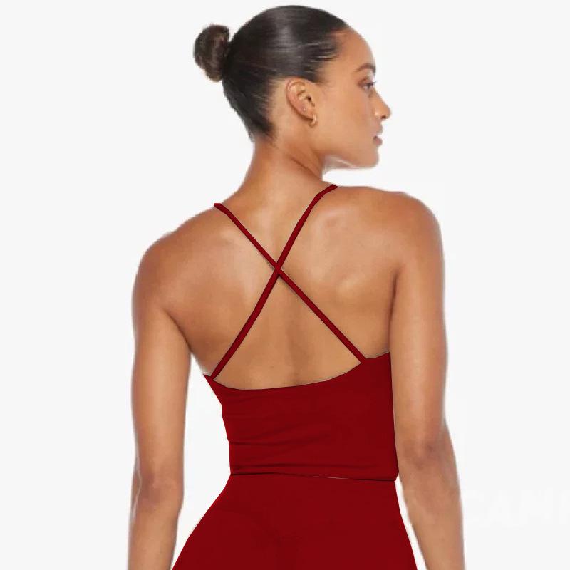 European & American Nude Feel Strap Yoga Set: Tummy Control & Hip Lift Cami with Tight-Fit Sports Pants