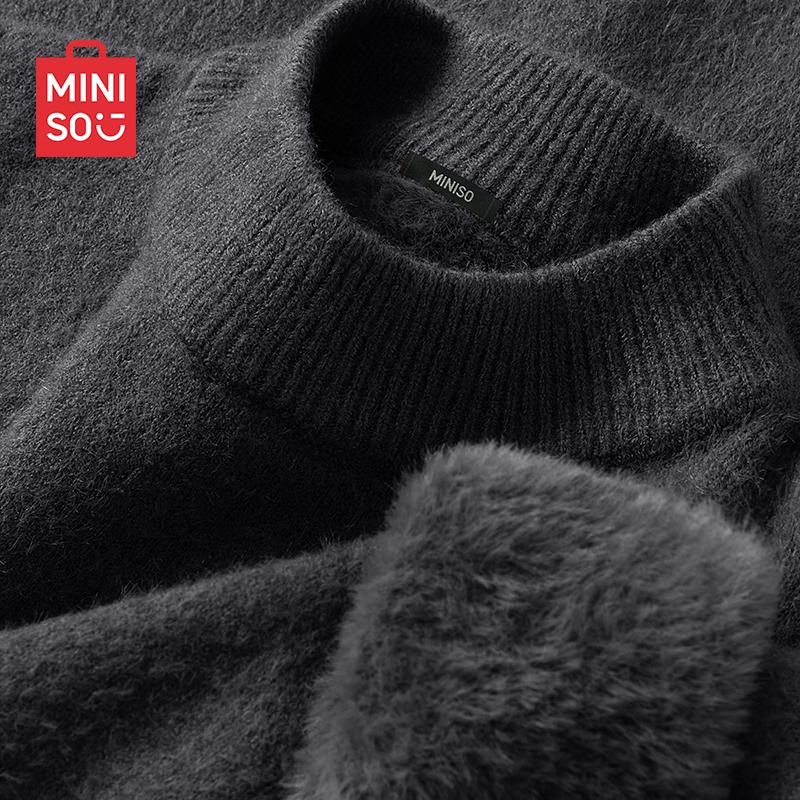 MINISO Men's Plush-Lined Mock Neck Knit Sweater