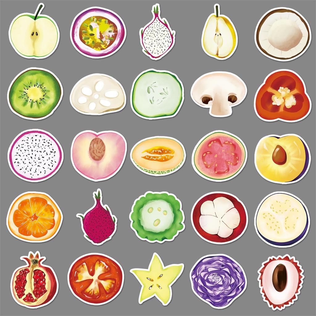 50 Pieces of Vegetable and Fruit Cut Face Graffiti Stickers Personalized Cartoon Hand-painted Decorative Mobile Phone Case Stickers