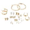 European & American Retro Rhinestone Hoop Earrings Set - Creative Exaggerated Design, 12-Piece Variety