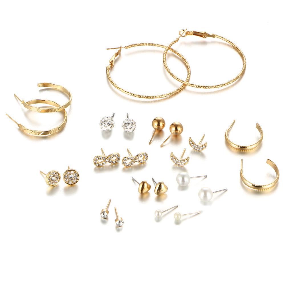 European & American Retro Rhinestone Hoop Earrings Set - Creative Exaggerated Design, 12-Piece Variety