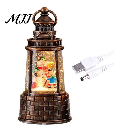 Sparkling Snowflake Christmas Gift Lighthouse Snow Lantern, Musical Lighted Ball Swirling Battery Powered Snowing Lantern Glitter Water for