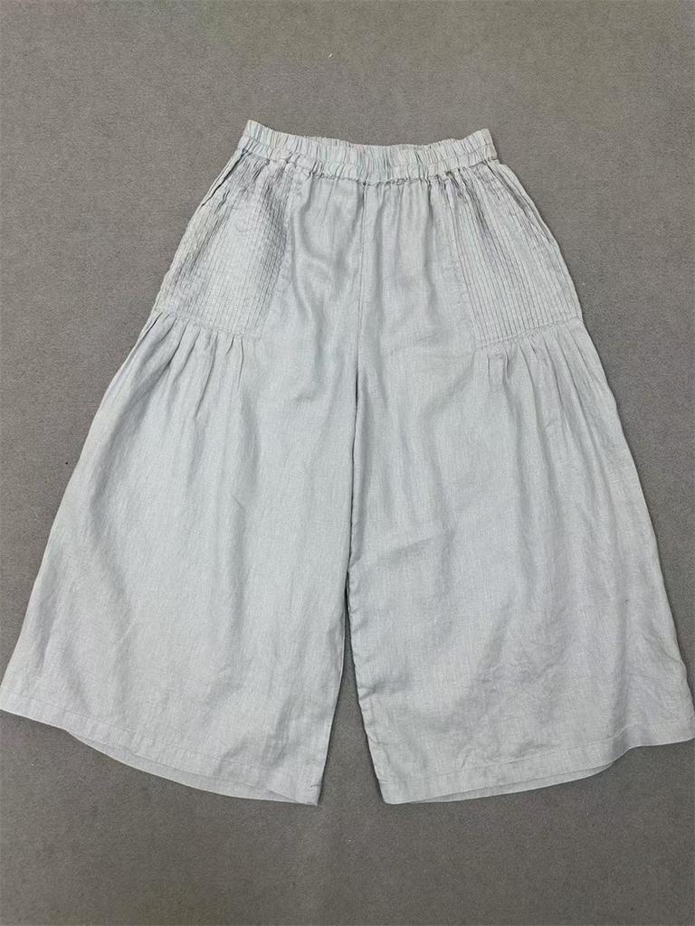 Johnature Summer Casual Loose Women Pleated Straight Cropped Cropped Wide-leg Pants For Women