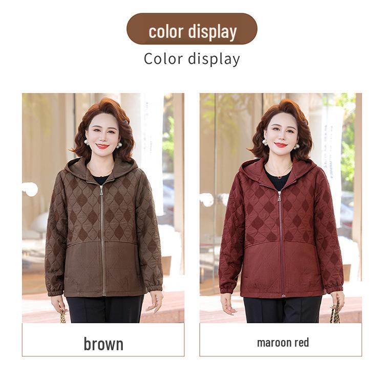 Women's Hooded Trench Coat - Spring/Autumn, Fashionable Loose Fit for Middle-aged and Elderly Moms