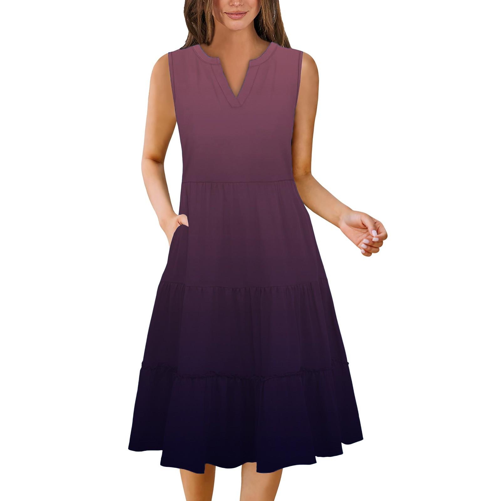 

Women s Summer Fashion Gradient Sleeveless Pocket Dresses XL розовый