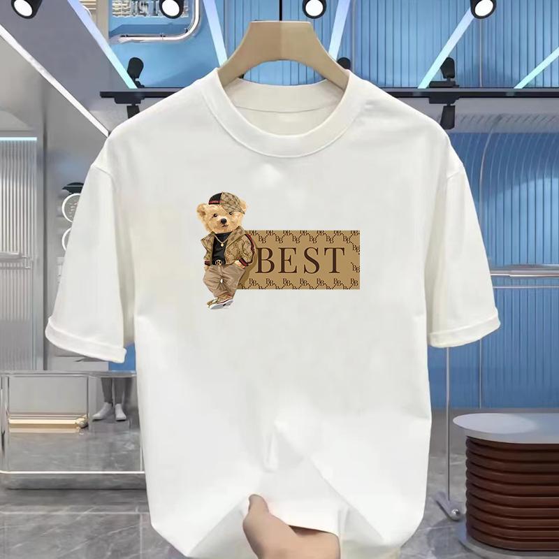 Summer new cartoon bear print men's T-shirt Cotton luxury brand men's T-shirt short sleeve sports fashion top street T-shirt