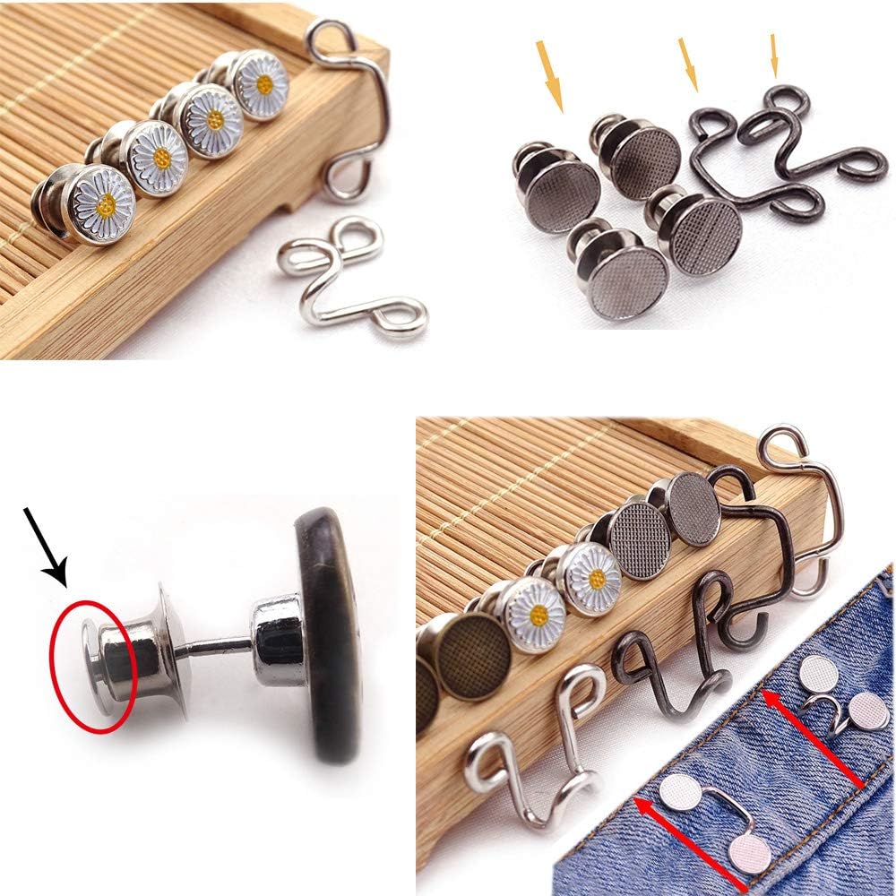 5-Set Metal Waist Buckle Extender for Jeans Adjustable Waist Extender Button for Pants Waist-in Button Nail-Free Detachable Button for Jeans Waist