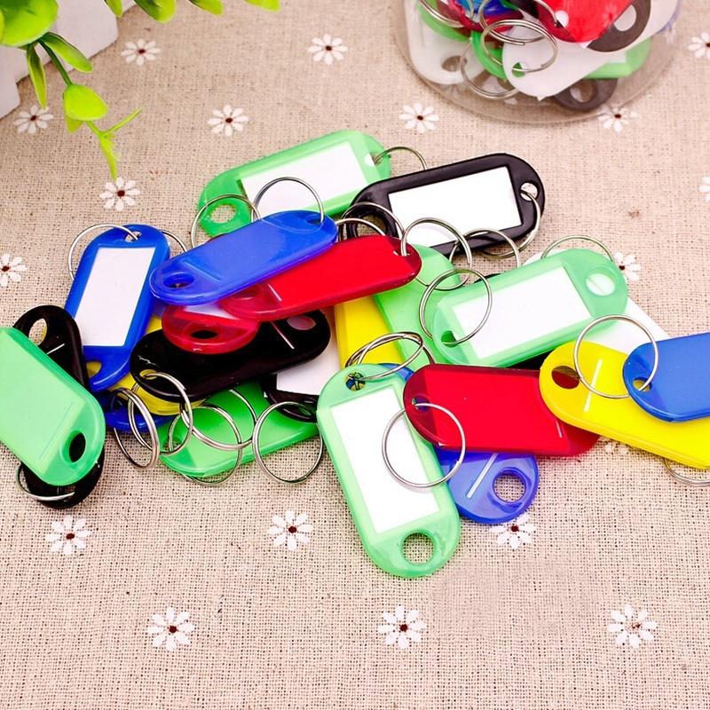 30 Coloured Plastic Key Fobs Luggage ID Tags Labels Key Rings with Name Cards