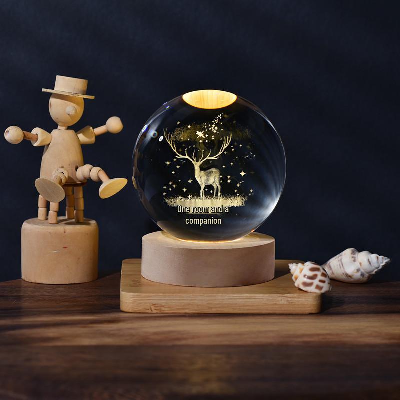 3D Laser-Engraved Milky Way Moon Crystal Ball Night Light
